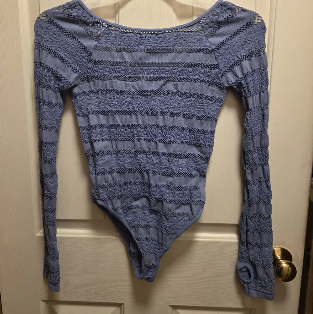 Free People Movement Take Me On In Stone Blue RibbedBodysuit Size XS/S New